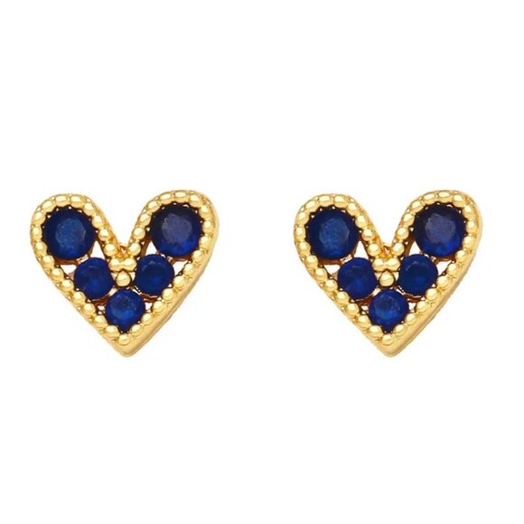 Heart Copper Artificial Gemstones 18k Gold Plated Earrings Ear Studs - Picture 1 of 3